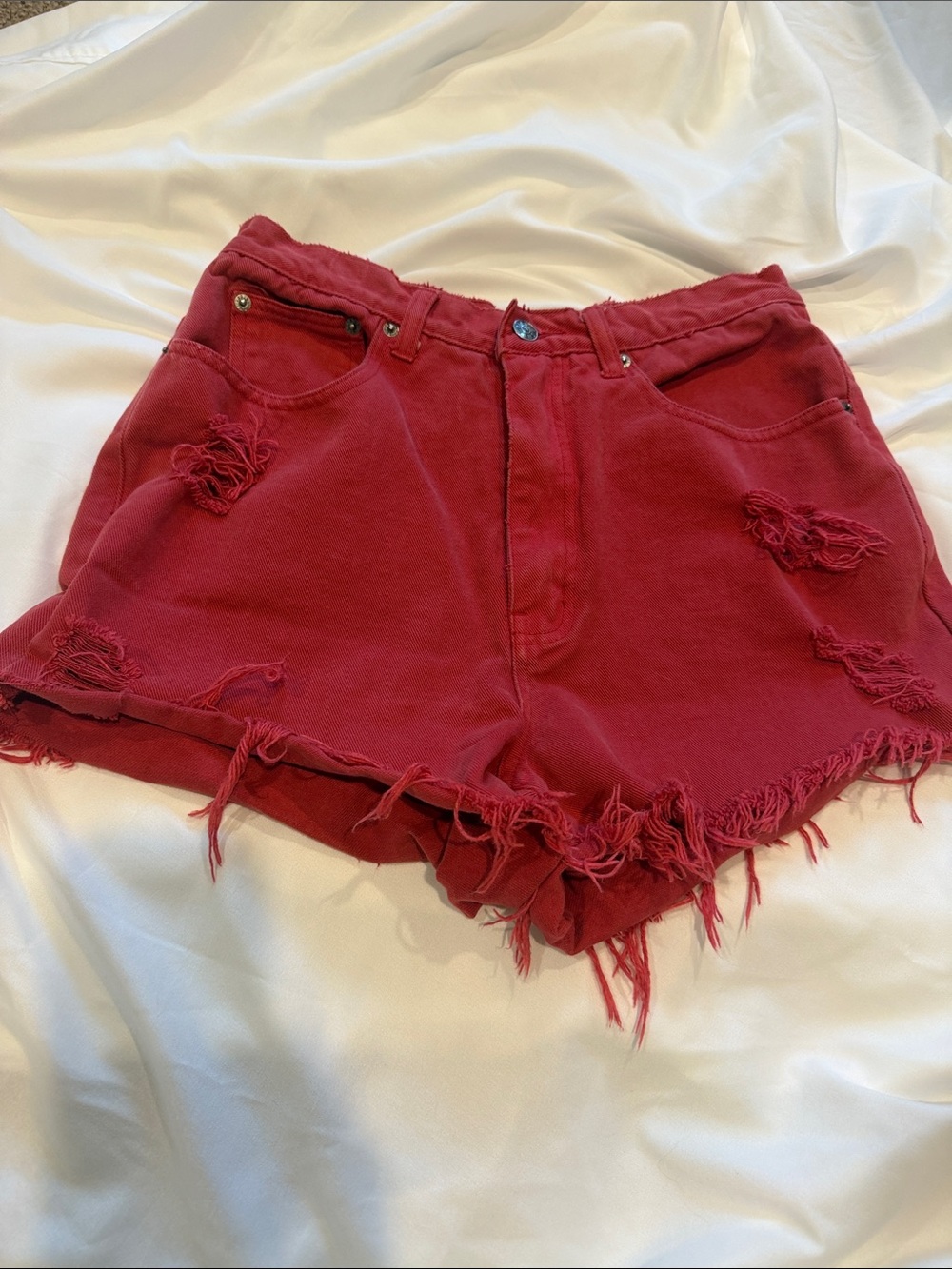 Vintage Limited Red Denim Distressed Shorts